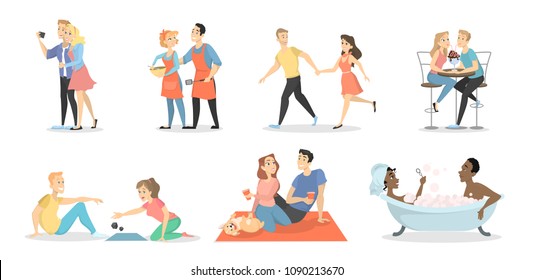 Romantic couples set. Men and women together.