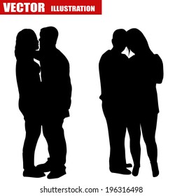 Romantic couples silhouettes on white background, vector illustration