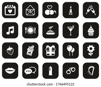 Romantic Or Courting Icons White On Black Flat Design Set Big