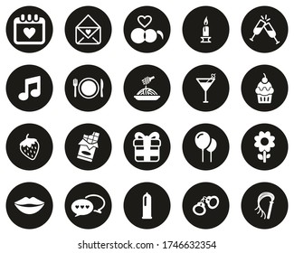Romantic Or Courting Icons White On Black Flat Design Circle Set Big