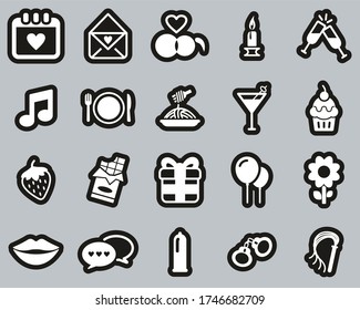 Romantic Or Courting Icons White On Black Sticker Set Big