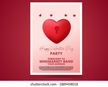 Romantic creative composition. Happy Valentine's Day. Realistic 3d festive decorative objects, heart shaped balloons and XO symbol, falling gift box, glitter gold confetti. Holiday banner and poster.