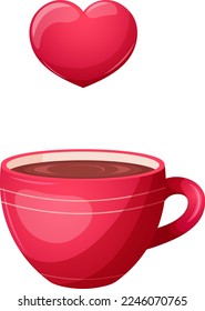 Romantic cup of coffee, tea with heart, cup of coffee for Valentine's Day