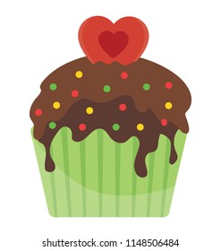Romantic cupcake with the chocolate cream syrup and heart over it depicting valentine cupcake 
