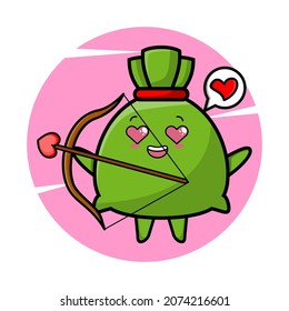 Romantic cupid money bag mascot with love arrow and cute style design for t-shirt, sticker, logo elements