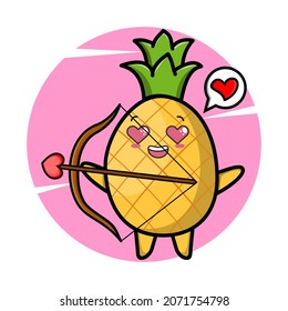 Romantic cupid pineapple mascot with love arrow and cute style design for t-shirt, sticker, logo elements