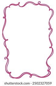 Romantic curly decorative vector frame. Elegant wavy clipart element in hand-drawn style. Isolated decoration in burgundy color. Suitable for wedding