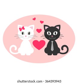 romantic cute couple kitten white and black sitting