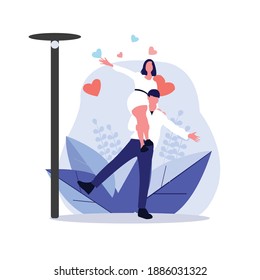 Romantic cute couple, man holding his girlfriend. Vector design illustration