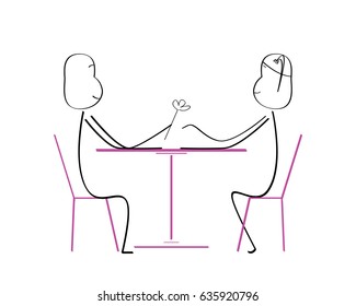 Romantic Cute Couple Stick Doodle Illustration Draw By A 5 Years Old Children -
Romantic Dinner With Flower