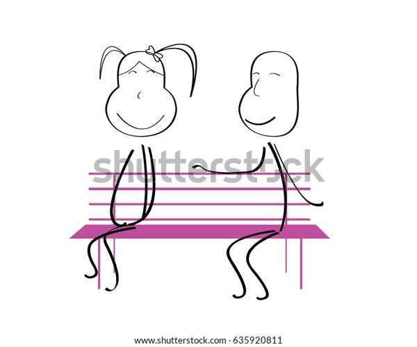 Romantic Cute Couple Stick Doodle Illustration Stock Vector