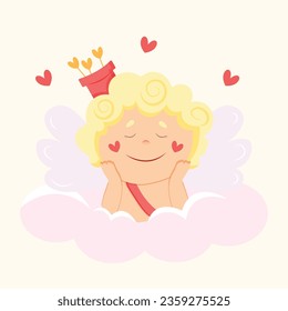 Romantic cute cupid angel character , Vector Illustration