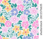 Romantic cute floral pattern in small flowers. Small pastel multicolor flowers. White background. Ditsy print. Floral seamless background. Gentle template for fashion prints. Easter Stock pattern.