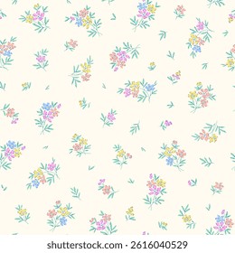Romantic cute floral pattern in small flowers. Small pastel multicolor flowers. White background. Ditsy print. Seamless pattern with beautiful flowers. Ideal for printing on fabric, paper and cards