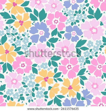 Romantic cute floral pattern in small flowers. Small pastel multicolor flowers. White background. Ditsy print. Floral seamless background. Gentle template for fashion prints. Easter Stock pattern.