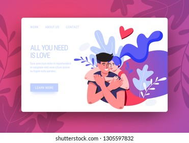 Romantic cute illustration. Love, love story, relationship. Vector design concept for Valentines Day and other users.