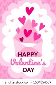 Romantic cute ready-to-use gift romantic card with a letter with love and place for text. Vector printable valentines day card, invitation, pink poster design template.
