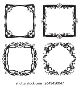 Coleção de Vetor de Borda Floral Decorativa Romântica e Dainty Vintage
