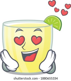 Romantic daiquiri cocktail cartoon character has a falling in love eyes