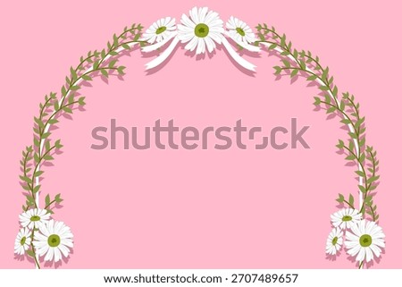 Romantic Daisy Flower and Vine Arch Frame on Pastel Pink background