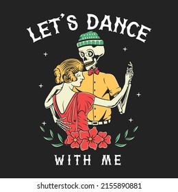 Romantic dance skeleton couple vector illustration