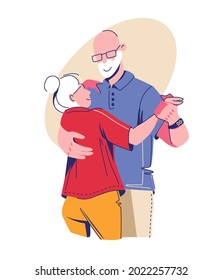 Romantischer Tanz von zwei älteren Menschen. Vektorgrafik im Cartoon-Stil einzeln auf weißem Hintergrund.