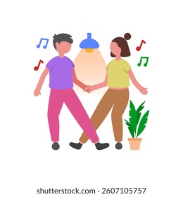 Romantic Dance for Two Lovers Flat Vector Illustration