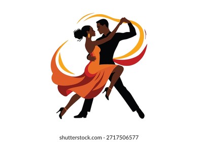 Romântico dança Casal Ilustração, Elegante salão de baile e latina dança Pose, Amor apaixonado e conceito de música isolado no fundo branco.