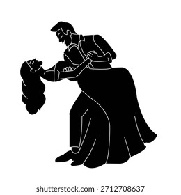 Romantic Dancing Couple Silhouette in Elegant Dip Pose