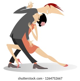 Romantic dancing young couple isolated. Funny dancing man and woman cartoon illustration
