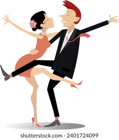 Romantic dancing young couple. 
Dancing young couple. Romantic dancing man and woman. Illustration on white background
