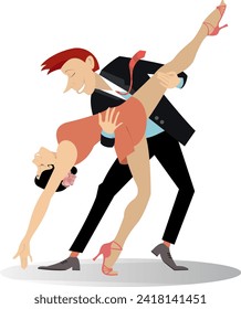 Romantisches tanzendes junges Paar. 
Tanzendes junges Paar. Romantischer tanzender Mann und Frau. Illustration auf weißem Hintergrund
