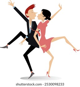 Romantisch tanzendes junges Paar. 
Tanzendes junges Paar. Romantisch tanzender Mann und Frau. Einzeln auf weißem Hintergrund

