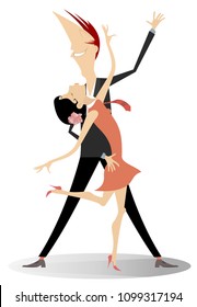 Romantic dancing young man and woman isolated on white illustration vector