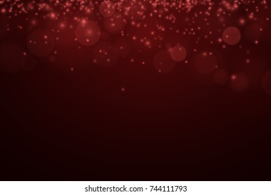 Romantic dark red background. Red shine. Glare bokeh. Glowing particles. Celebratory background. Abstract light background. Vector illustration