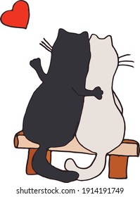 gatito negro de cita romántica con gato blanco bajo la luz de la luna en el corazón de foma