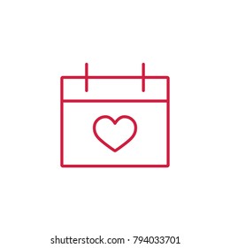 romantic date calendar thin line red icon