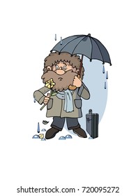 Romantic date. Lone man under an umbrella