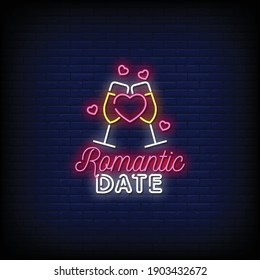 Romantic Date Neon Signs Style Text Vector