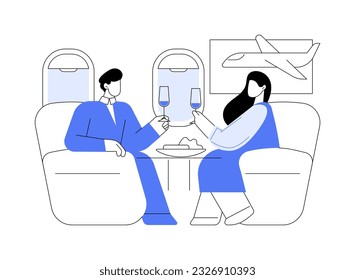 Romantic date on a jet abstract concept vector illustration. Young couple has a date on a private jet, romantic relationship, personal air transport, happy vacation abstract metaphor.