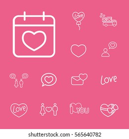 romantic date reminder calendar line icons set