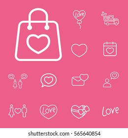 romantic date reminder calendar line icons set