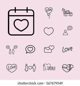 romantic date reminder calendar line icons set