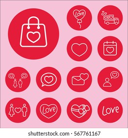 romantic date reminder calendar line icons set