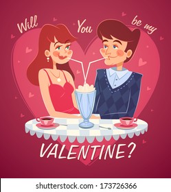 Romantic date. Valentine's Day Card. Vector illustration.