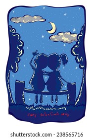Romantic date. Valentine's Day. Vector illustration.