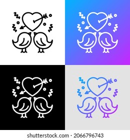Fecha romántica, boda. Icono de línea delgada de Lovebirds. Ilustración vectorial moderna