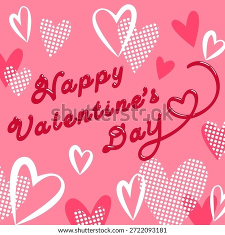 Romantic Valentine’s Day card featuring glossy letters that look hand-drawn with a chocolate pen, surrounded by many hearts. Perfect for love messages, greetings, and sweet holiday designs.