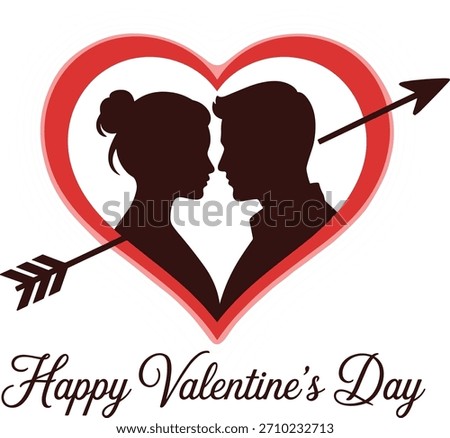 "Romantic Valentine’s Day Couple Silhouette Inside Heart with Arrow Illustration"