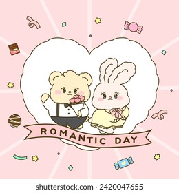 A romantic day with cute rabbit and bear